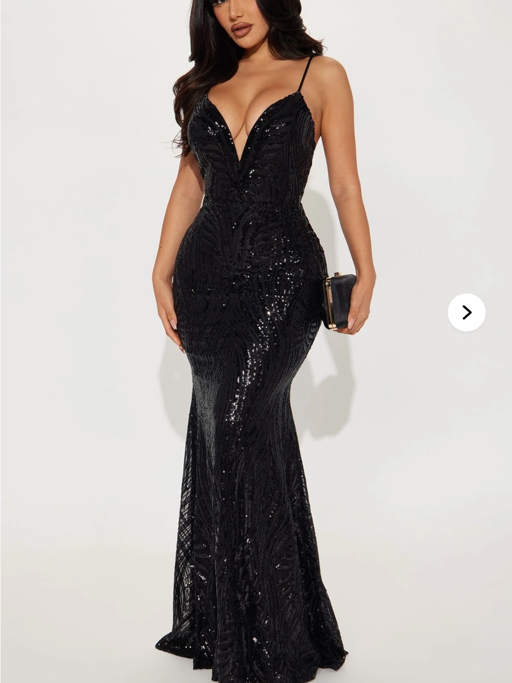 Fashion Nova Black Sequin Plunge V-Neck Mermaid Gown